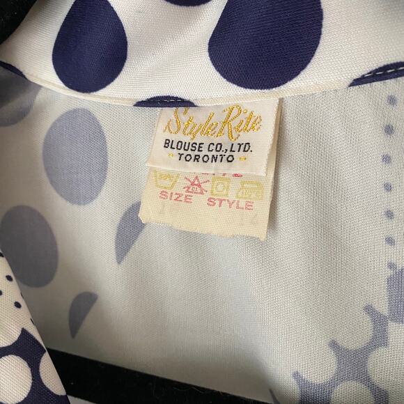 Vintage Women's 16 Blouse STYLE RITE Polka Dot Navy White Retro Secretary MCM - Picture 3 of 10